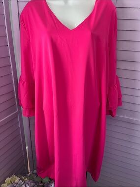 Women's V-Neck Ruffle Sleeve Wedding Dress in Hot Pink